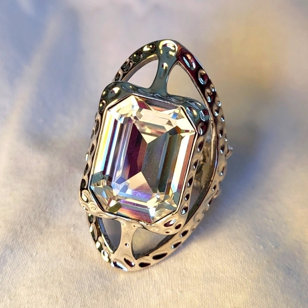 Fifth Avenue Collection " Don't Be Shy" Cocktail Ring Silver and Clear Crystal